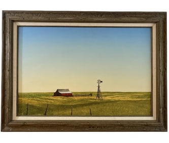1970 Landscape Winmill Oil Painting by Walt Johnston