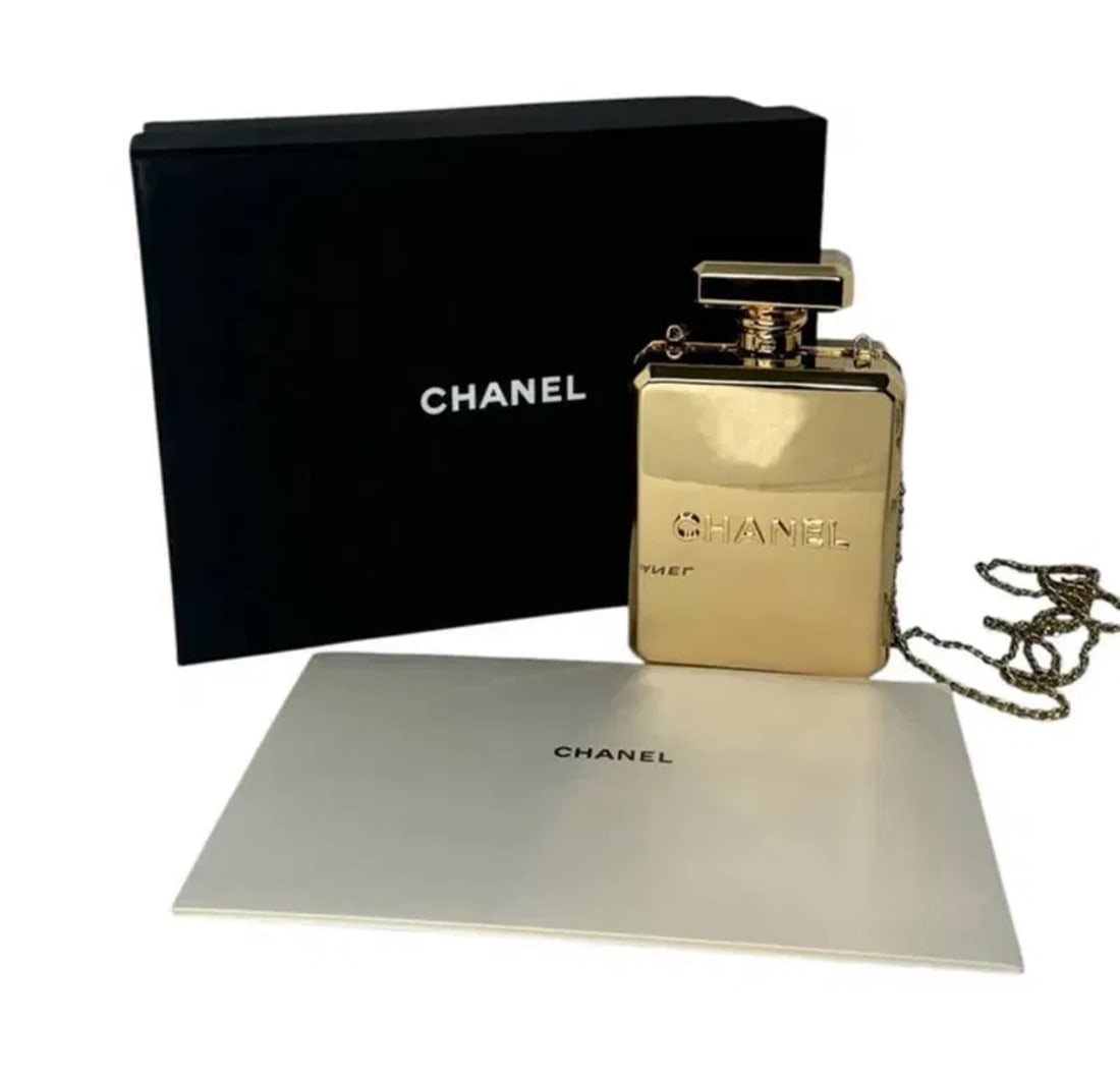 Chanel Gold Metal Perfume Bottle Evening Bag (1 of 3)