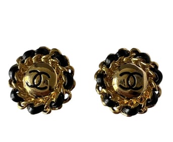 Chanel Vintage Style Gold and Black Earrings