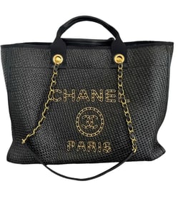 Chanel Straw Raffia Tote Black