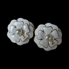 Chanel White Flower Earrings