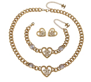 Chanel Style Gold Heart Necklace Set