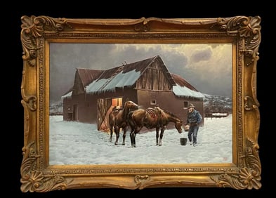 Western Winter Oil Painting by Hector Morales