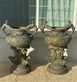Monumental [Pair of Bronze Urns French Style