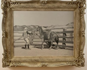 Western Cowboy and Horse Black and White Collection Oil Painting by Walt Johnston