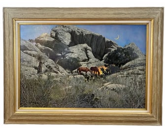 Camp Fire by Oil Painting  L. Benjamin Porter