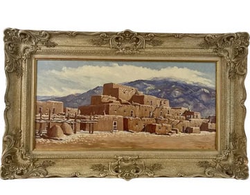 Adobe Town Toas Oil Painting by Ralph Leyba