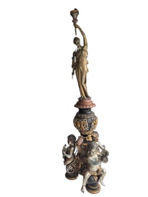 Monumental Bronze Lamp Goddess Cherubs and Grapes