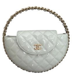 CHANEL Patent Quilted Chain Hoop Bag