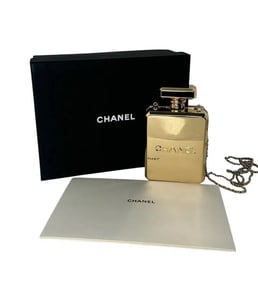 Chanel Gold Metal Perfume Bottle Evening Bag