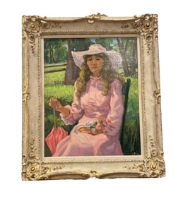 Victorian Woman Portrait- Oil on Canvas by L. Turner