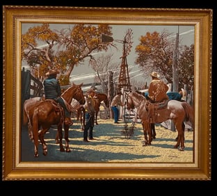 1984 Huge Cowboys Oil Paintings by L. B. Porter