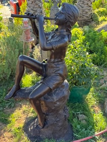 Life Size Bronze Girl Playing Flute