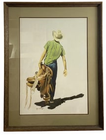 Cowboy by Walt Johnston 1976 - Watercolor Painting