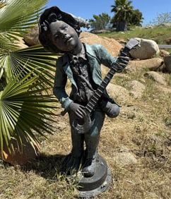 Life Size Bronze Boy Playing Instrument Sculpture