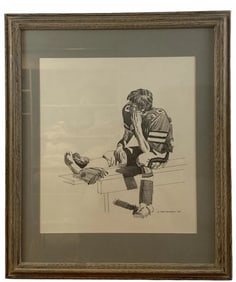 1984 American Football Pencil Drawing by Walt Johnston