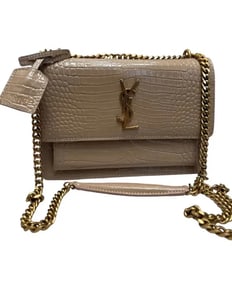 SAINT LAURENT Calfskin Crocodile Embossed Medium Monogram Sunset Dark Beige