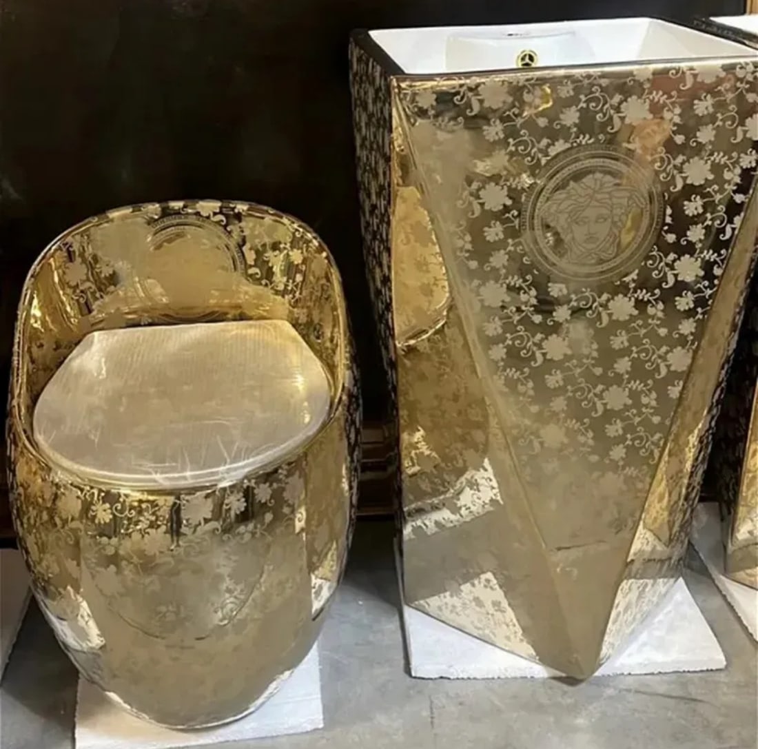 Unused Versace Gold Toilet and Basin: 2 pieces set - unused