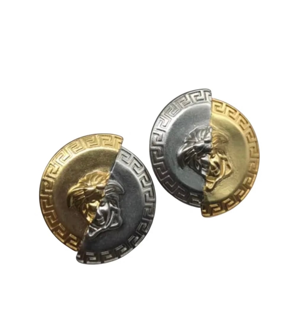 Versace Gold and Silver Earrings: Includes box. Shipping only.