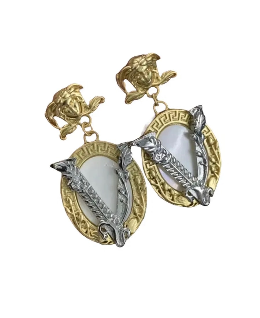 Versace Gold Earrings: Includes box - Shipping only.