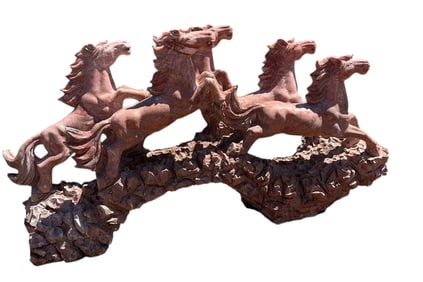 Huge Wild Horses Pink Marble Sculpture