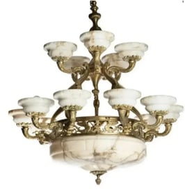 Large French Bronze and Alabaster Chandelier