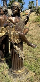 Life Size Bronze Girl with Instrument and Pedestal
