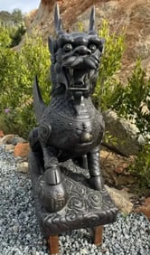 Large Bronze Dragon Foo Dog Sculpture