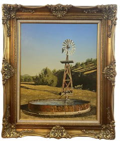 1982 Western Windmill Oil Painting by Walt Johnston