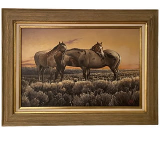 Three Horses Landscape Oil on Canvas by Hector Morales
