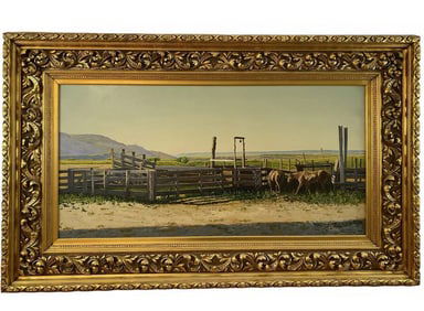 1984 Horse Farm Oil on Panel Painting by Walt Johnston