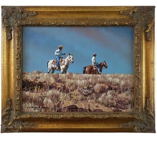1985 Hill Top Riders Oil Painting by L. B Porter