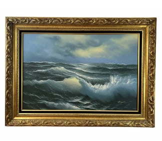 Ocean Scene Oil on Canvas Painting - Signed