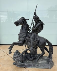 Large Rider and Horse Bronze Sculpture