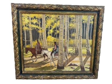 Large Native Indian on Horse Landscape Oil Painting