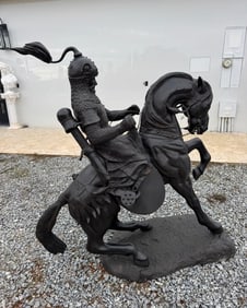 Large Rider and Horse Bronze Sculpture