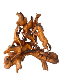 Large Wood Horses Sculpture