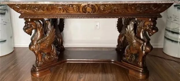 Griffins Wood and Marble Table
