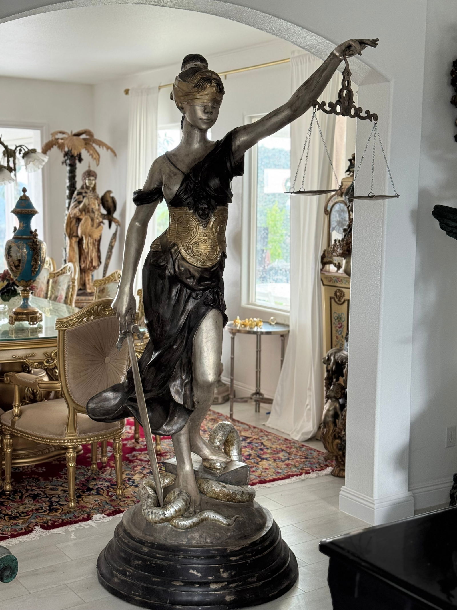 Monumental Bronze Justice Lady Sculpture: Size: 90” tall