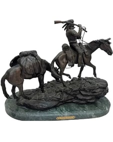 A White Trapper Inspired Bronze Sculpture- Fredric Remington