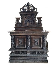 1769 Antique French Renaissance Carved Walnut Cabinet