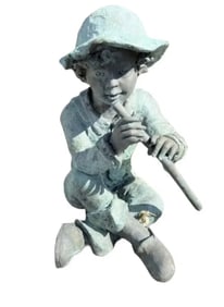 Bronze Boy Playig Flute Sculpture