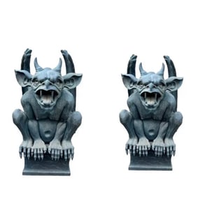 Pair of Gothic Gargoyle Bronze Sculptures