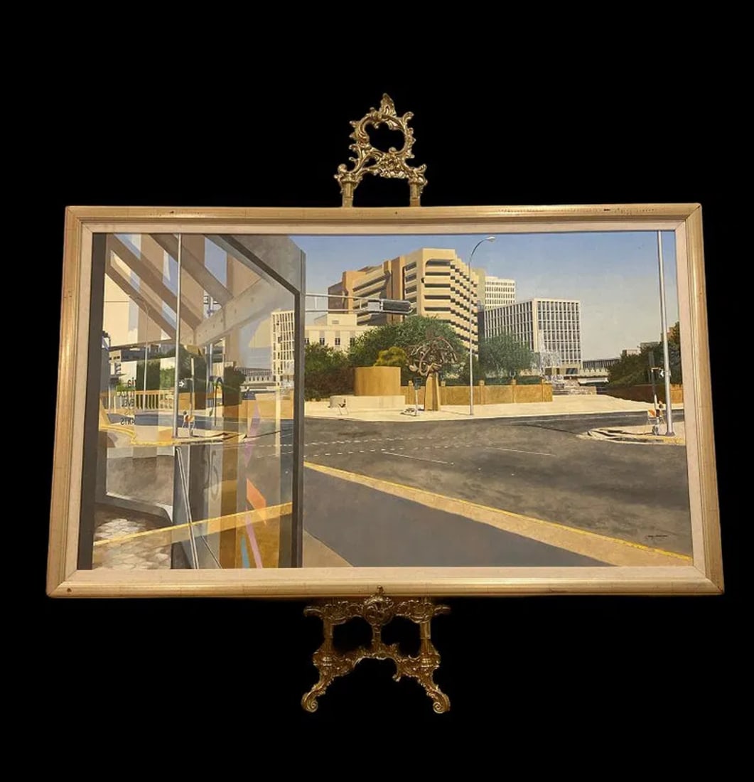 Walt Johnston Painting City Oil Painting: Size:65 in Lx 39 (Framed)