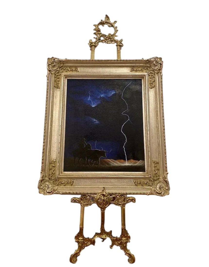 1987 Spooked Western Storm Oil on Canvas by Hayes: SIZE: 33 IN X30 IN