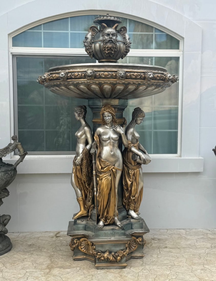 Monumental Bronze Four Season Ladies Fountain: Size: 95 IN h X 50 in D