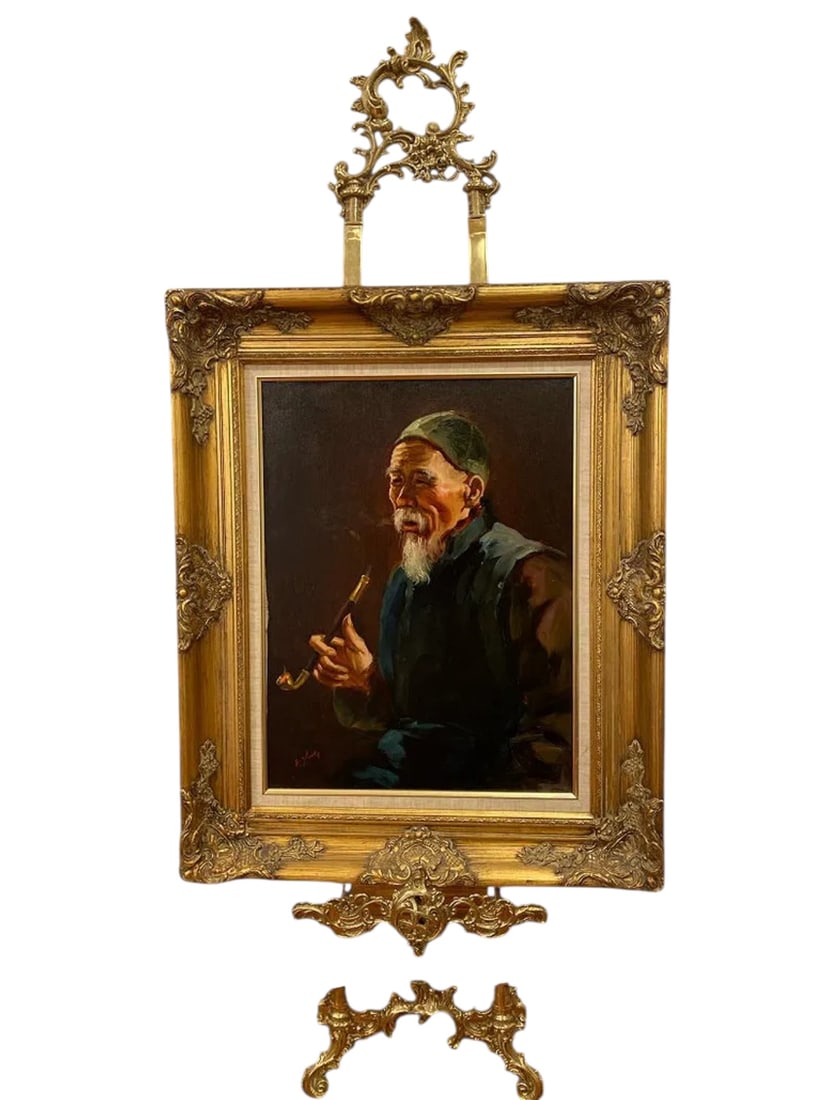 Chinese Man Portrait Oil Painting by L. Yung: SIZE:34 X 28 IN