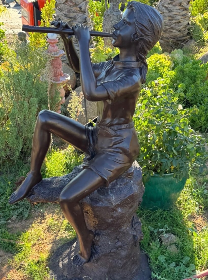 Life Size Bronze Girl Playing Flute: Size:
