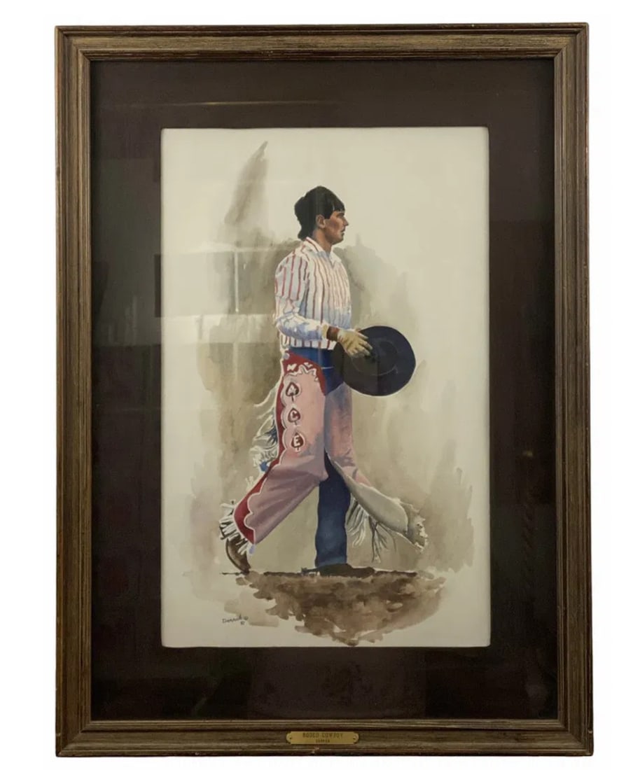 Rodeo Cowboy Water Color Painting by Tom darrah: Size : 28 in x 22 in
