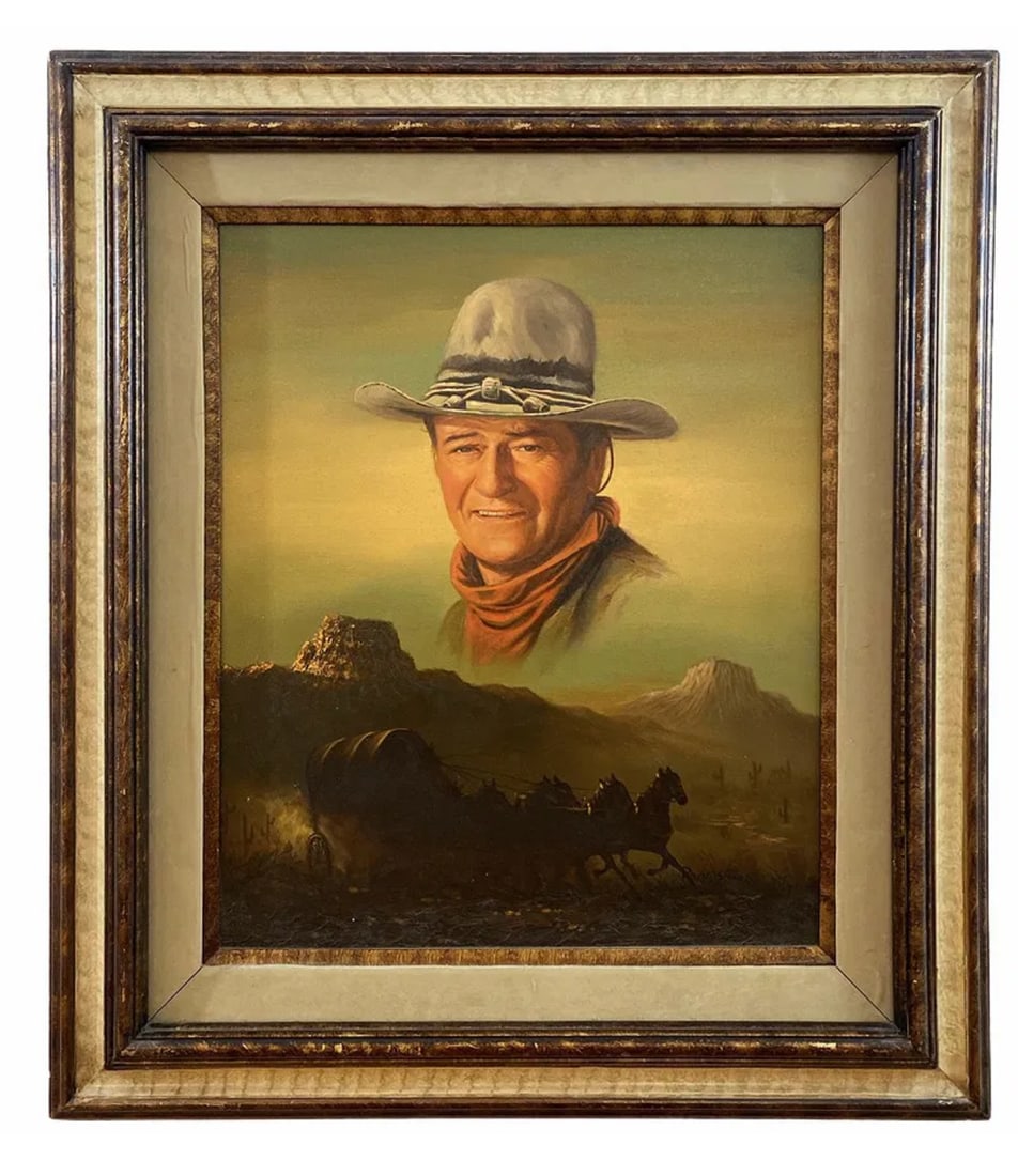 John Wayne Oil Painting on Canvas by Peter Shinn: Oil Painting by Peter Shinn- Frame: 34 in H x 30 in L